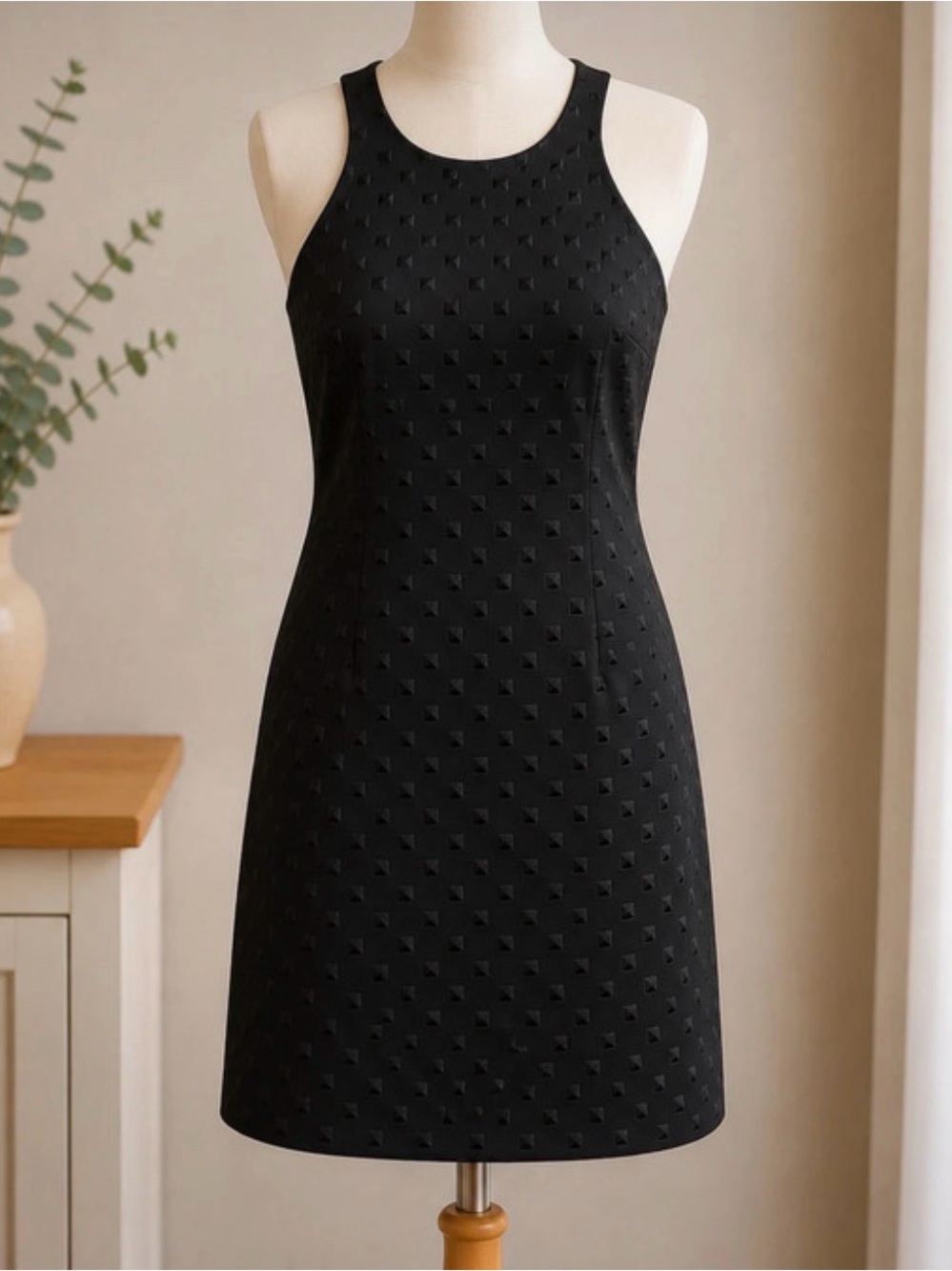 Trina Turk Black Textured Racerneck Sheath Dress